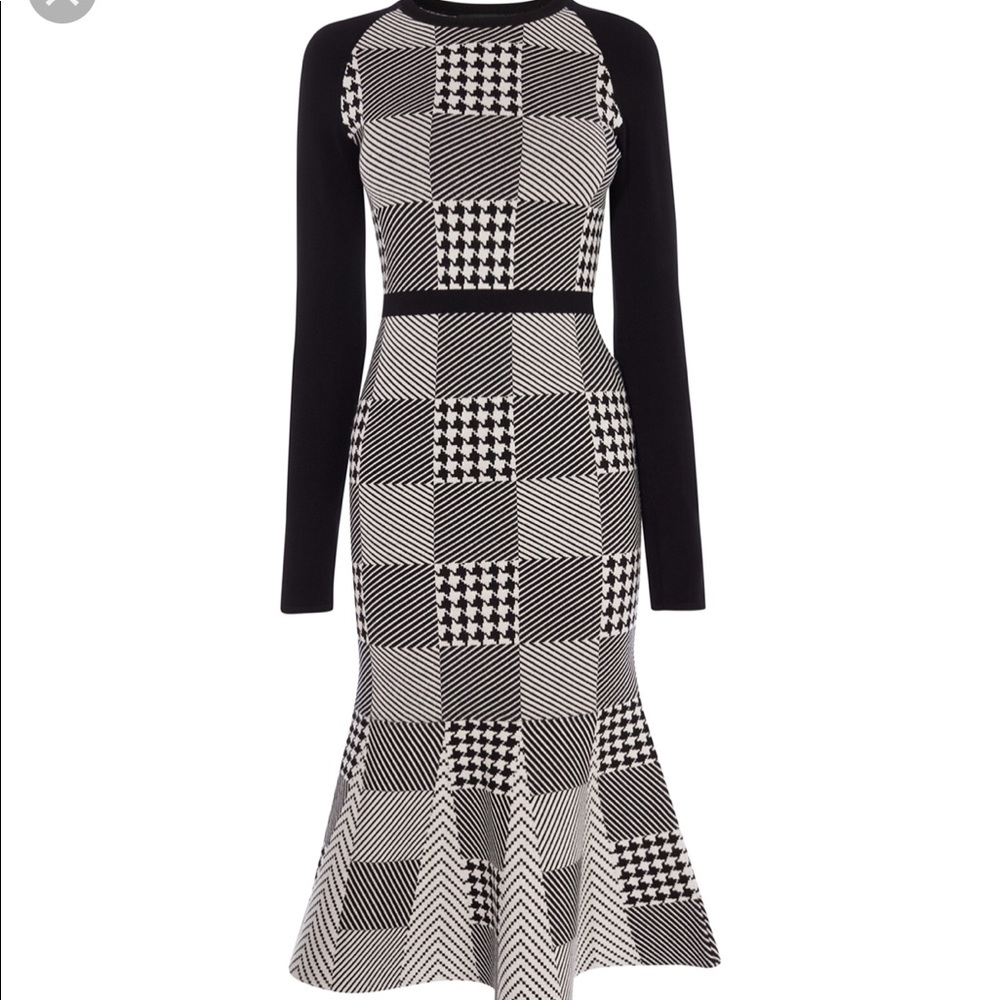 Karen Millen Black mini-check midi dress xs